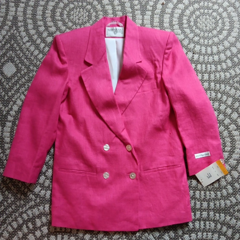 80s Vintage International Scene Hot‎ Pink Linen Blazer Sz 6 Double-Breasted Work - Picture 5 of 13